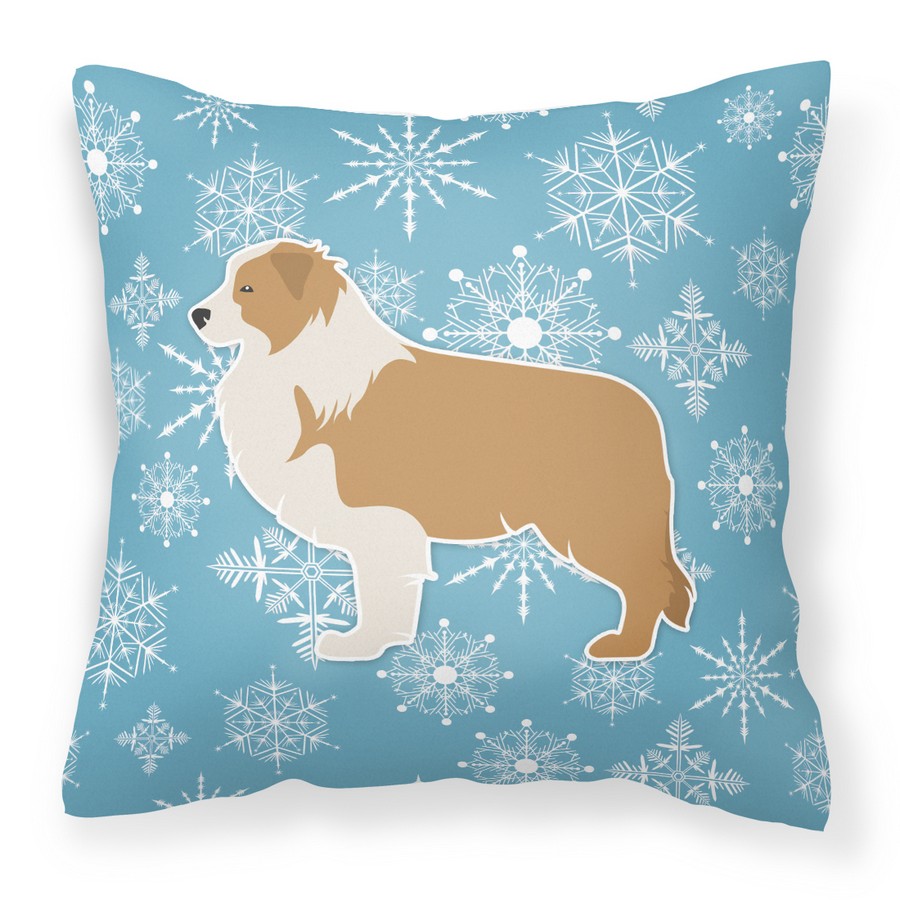 Winter Snowflake Red Border Collie Fabric Decorative Pillow