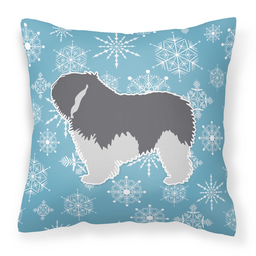 Winter Snowflake Polish Lowland Sheepdog Dog Fabric Decorative Pillow
