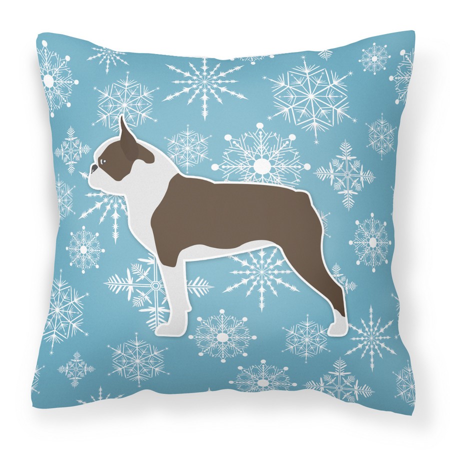 Winter Snowflake Boston Terrier Fabric Decorative Pillow