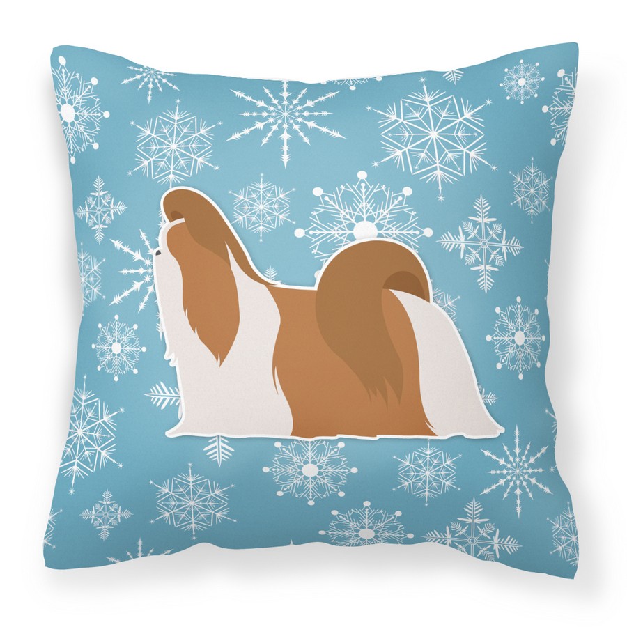 Winter Snowflake Shih Tzu Fabric Decorative Pillow