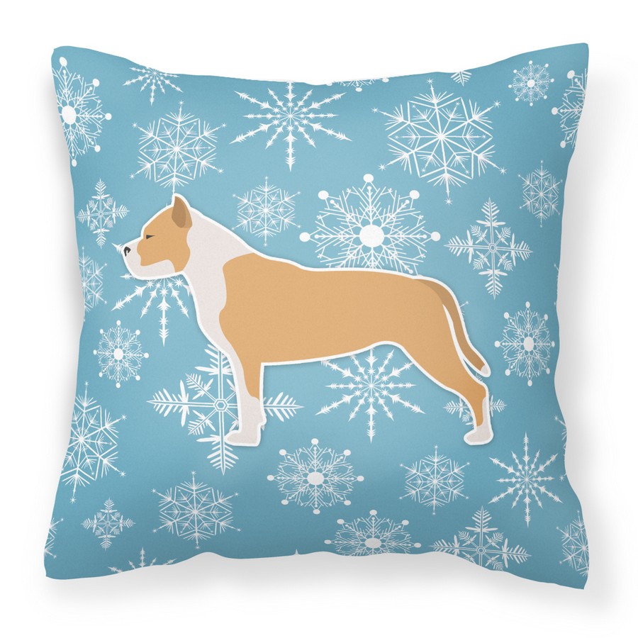 Winter Snowflake Staffordshire Bull Terrier Fabric Decorative Pillow