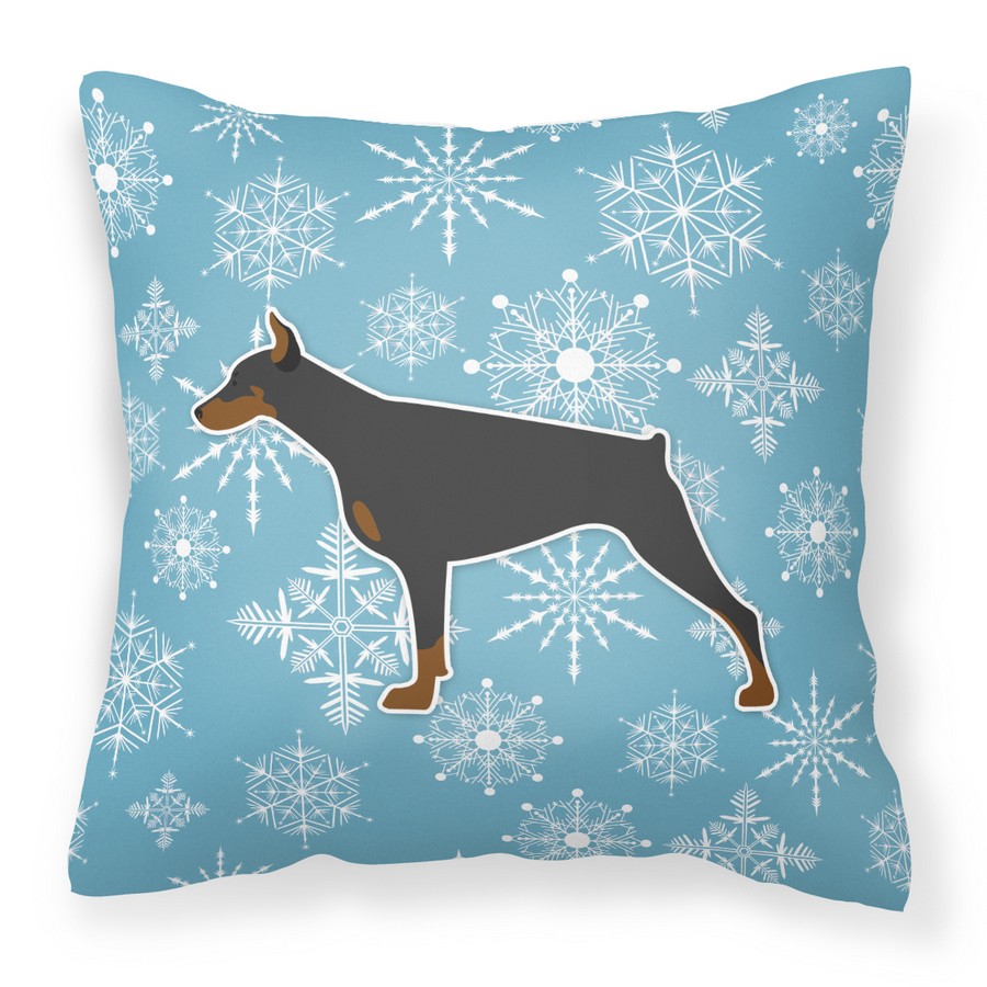 Winter Snowflake Doberman Pinscher Fabric Decorative Pillow