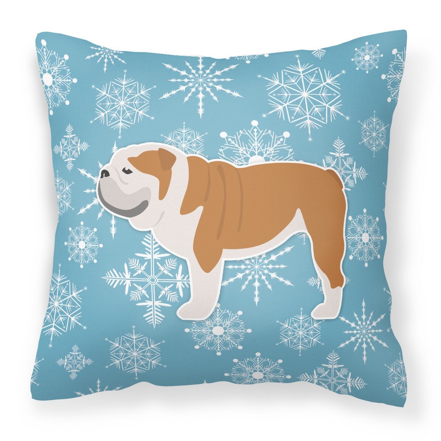 Winter Snowflake English Bulldog Fabric Decorative Pillow