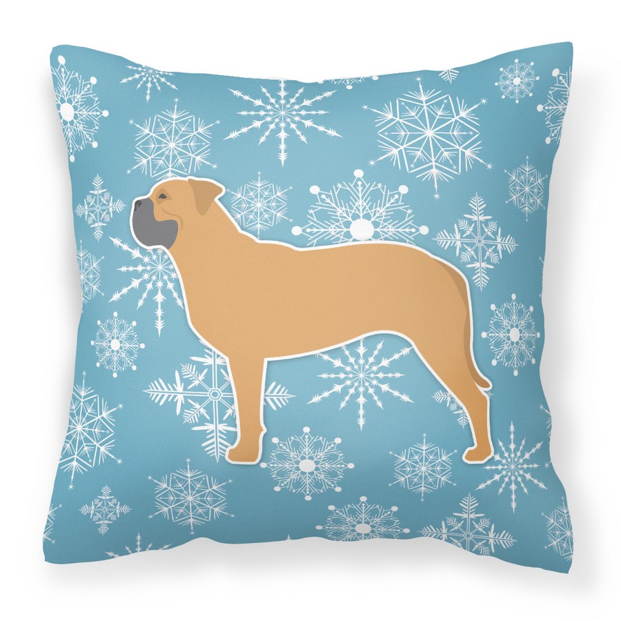 Winter Snowflake Bullmastiff Fabric Decorative Pillow