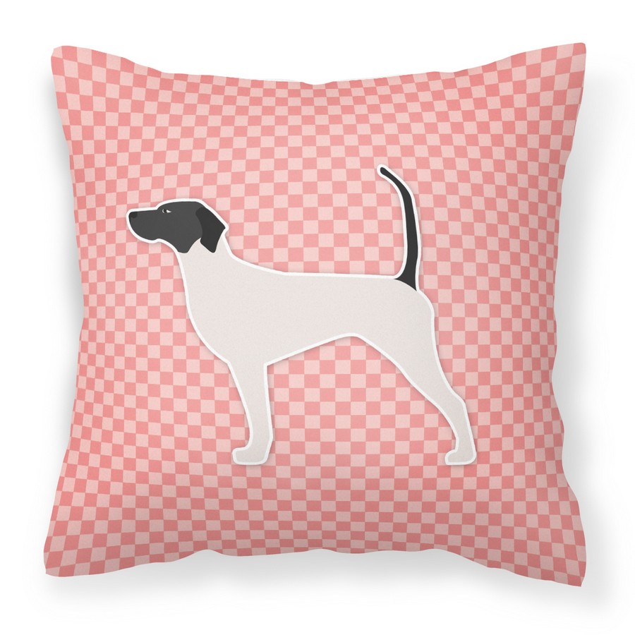 English Pointer Checkerboard Pink Fabric Decorative Pillow