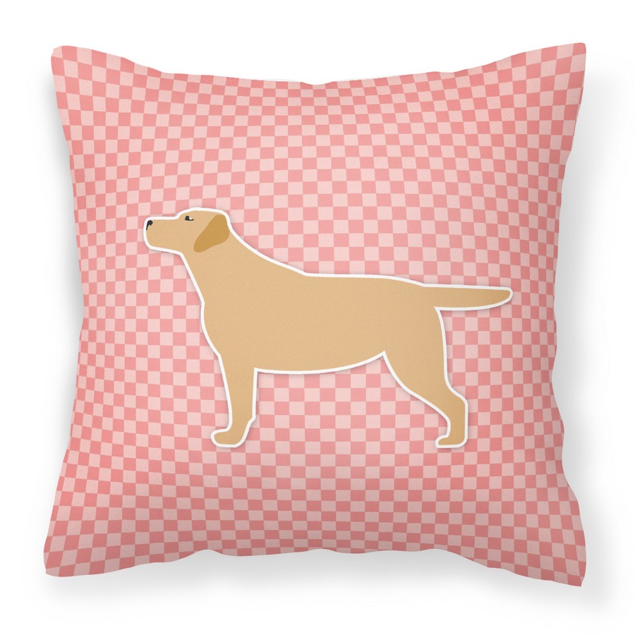 Yellow Labrador Retriever Checkerboard Pink Fabric Decorative Pillow