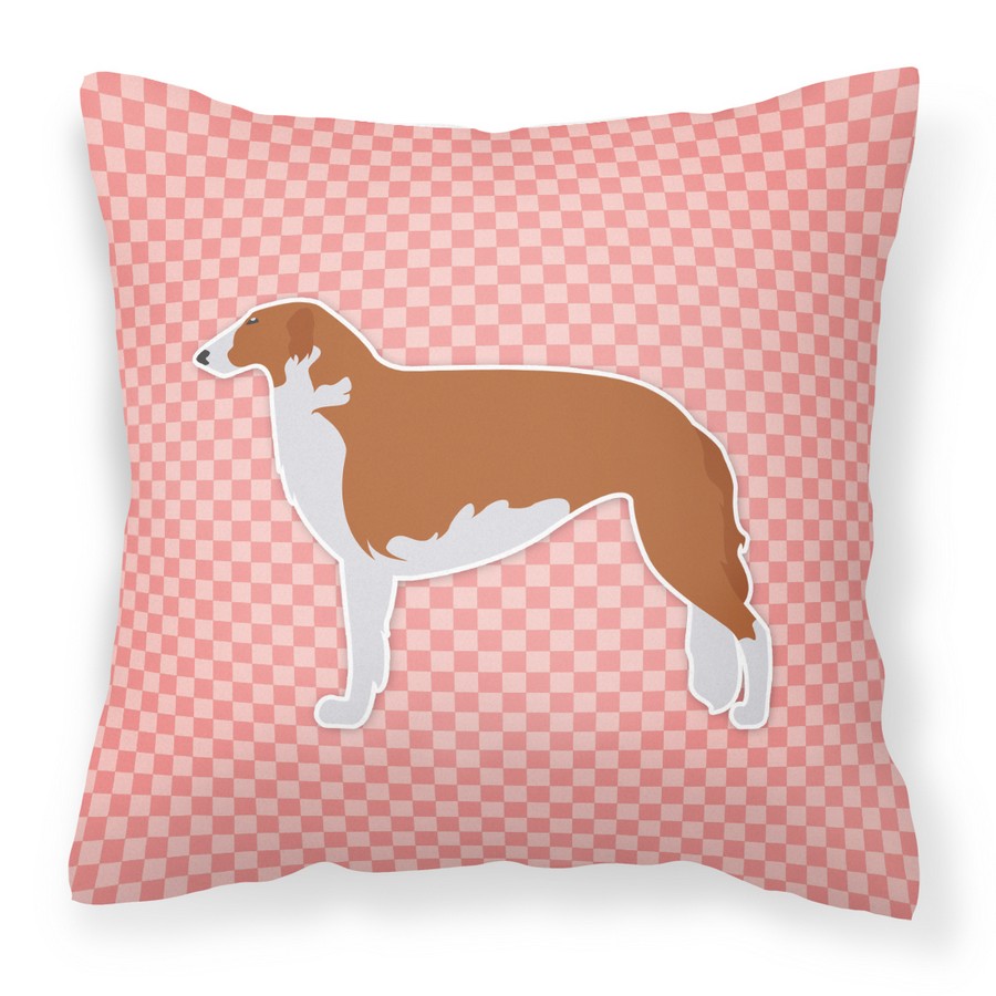 Borzoi Russian Greyhound Checkerboard Pink Fabric Decorative Pillow