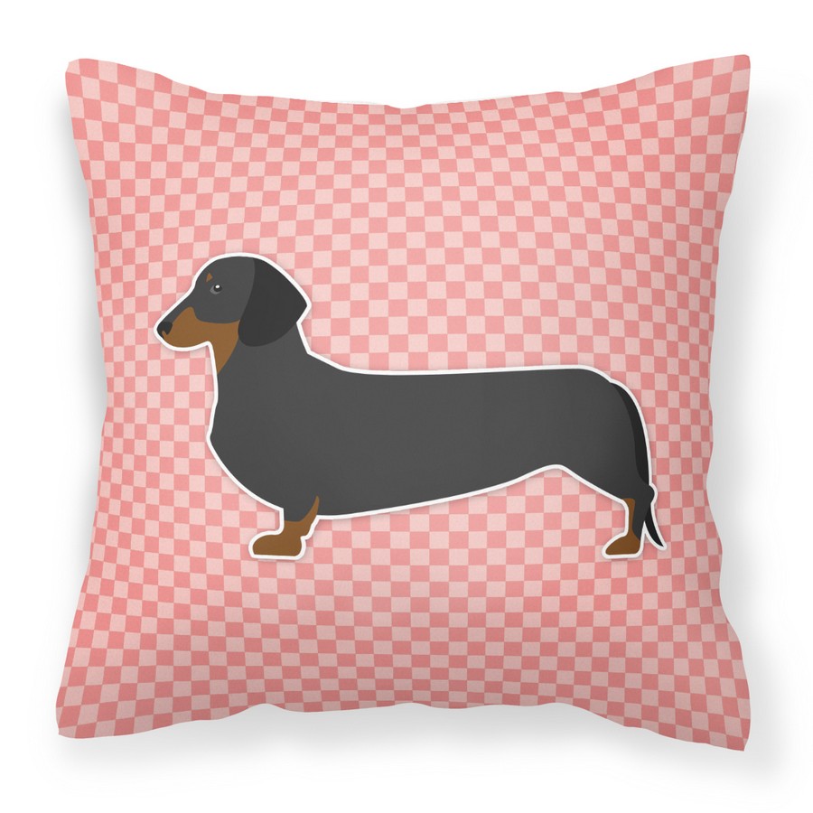 Dachshund Checkerboard Pink Fabric Decorative Pillow