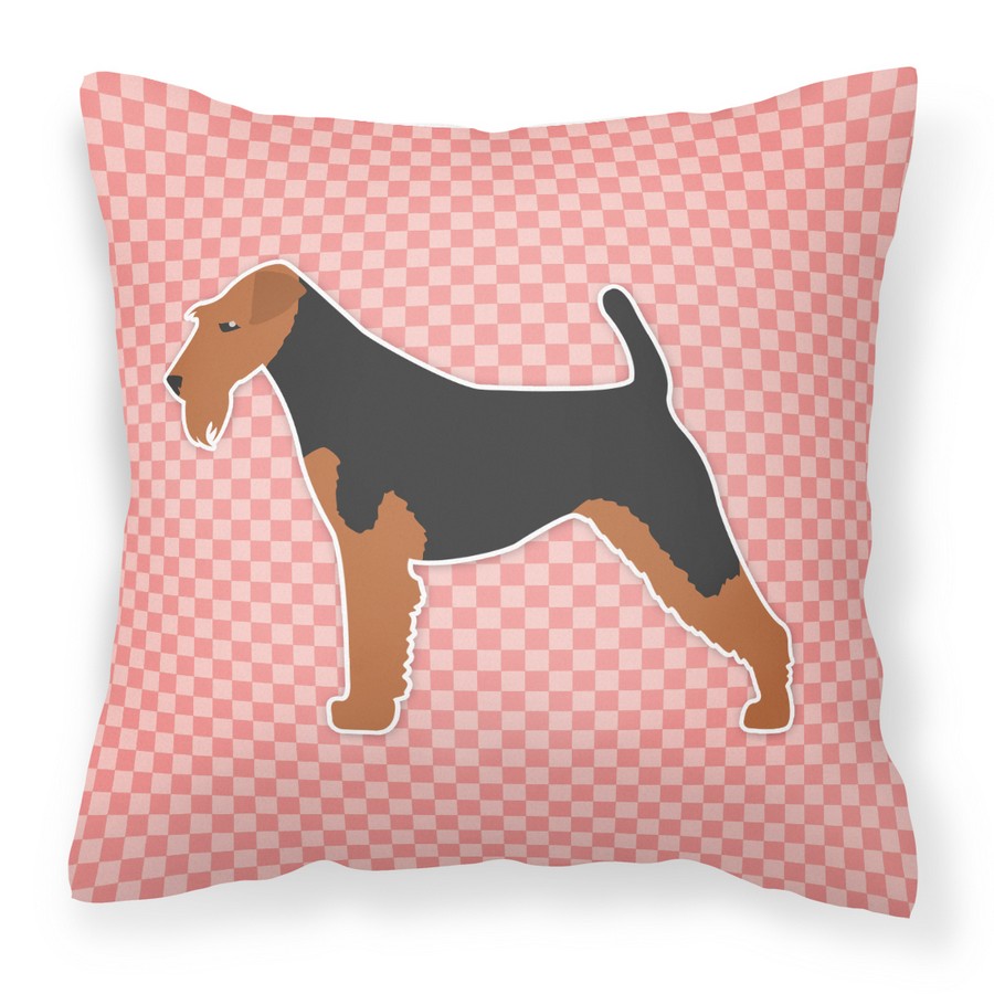 Welsh Terrier Checkerboard Pink Fabric Decorative Pillow