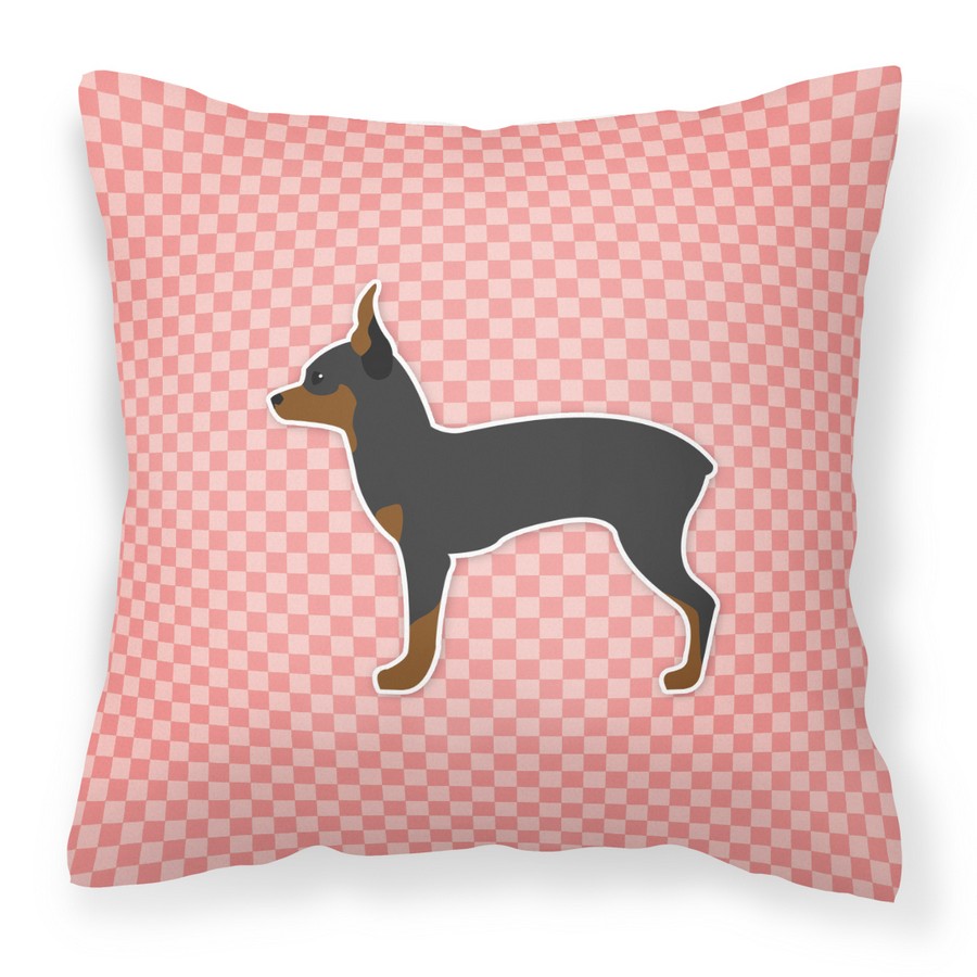 Toy Fox Terrier Checkerboard Pink Fabric Decorative Pillow