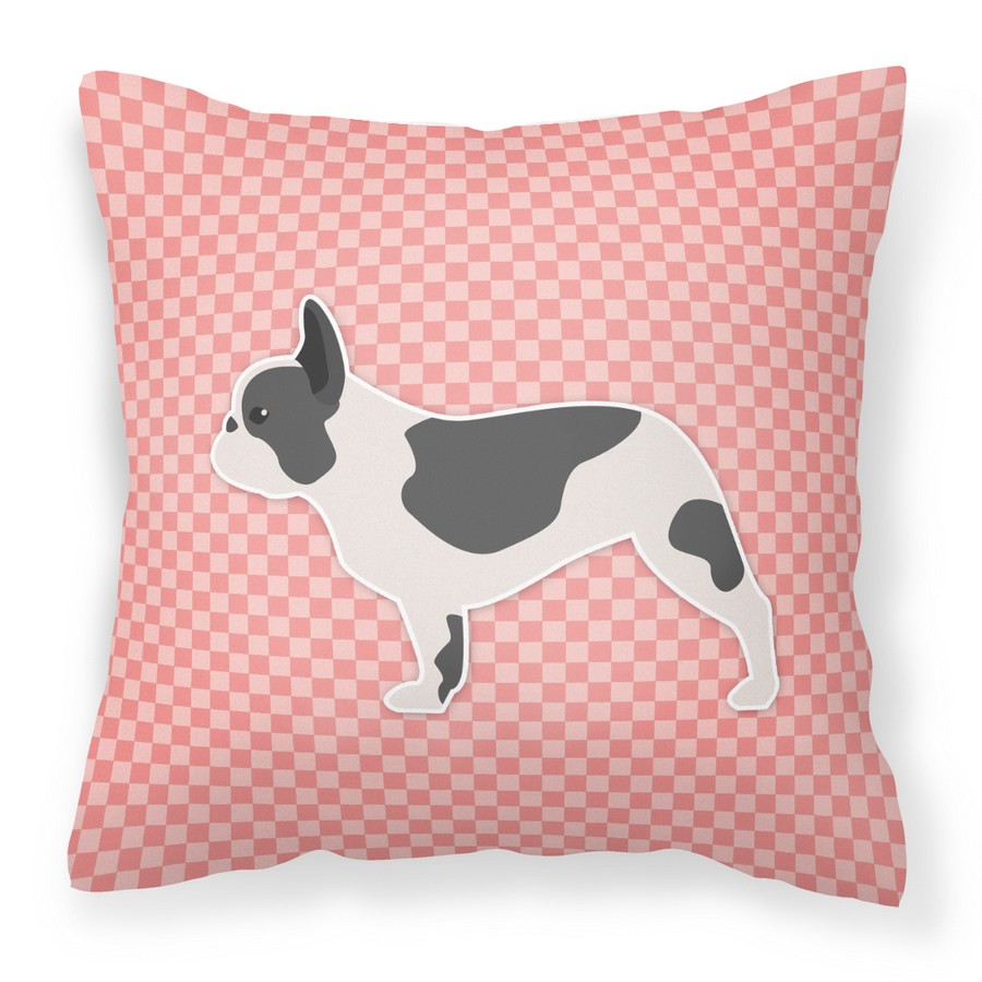 French Bulldog Checkerboard Pink Fabric Decorative Pillow