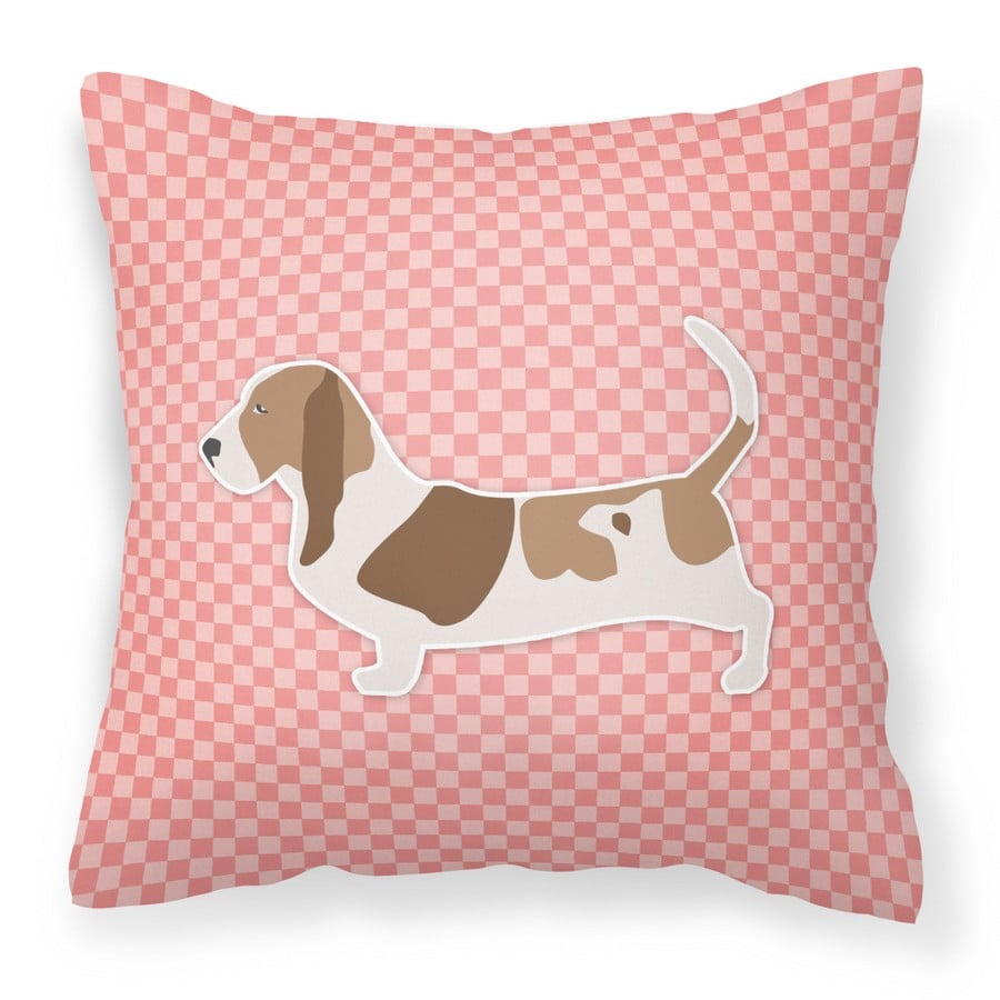 Basset Hound Checkerboard Pink Fabric Decorative Pillow