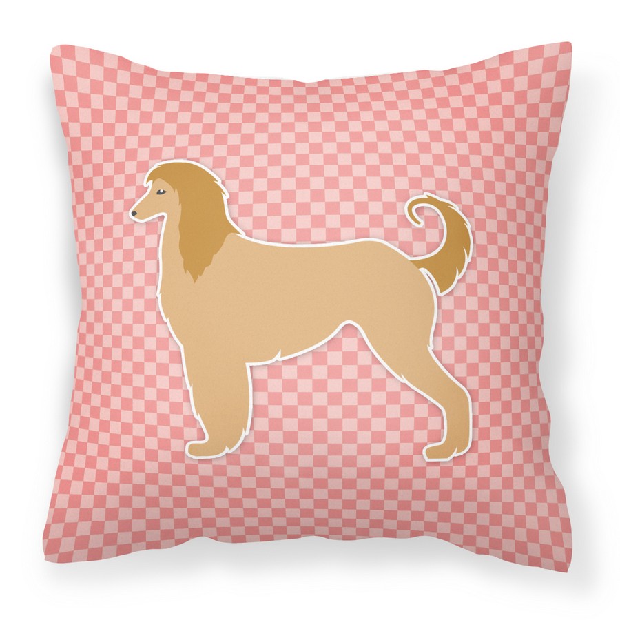Afghan Hound Checkerboard Pink Fabric Decorative Pillow
