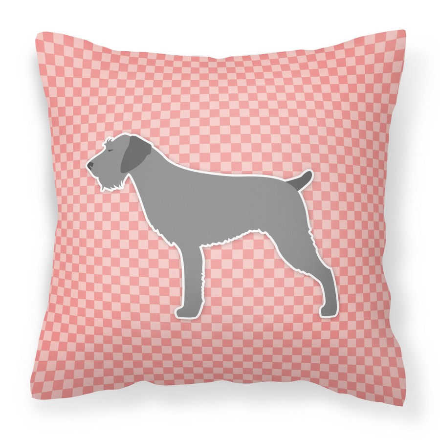 German Wirehaired Pointer Checkerboard Pink Fabric Decorative Pillow
