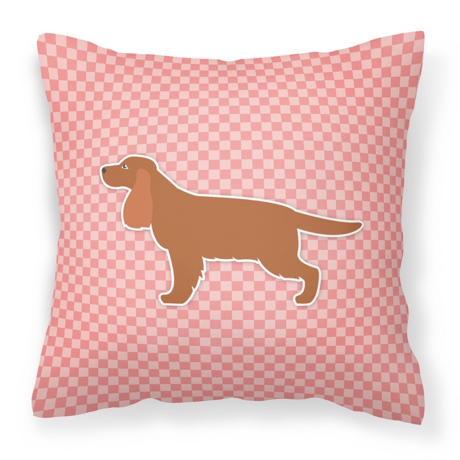 English Cocker Spaniel Checkerboard Pink Fabric Decorative Pillow