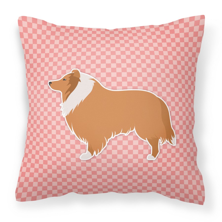 Collie Checkerboard Pink Fabric Decorative Pillow