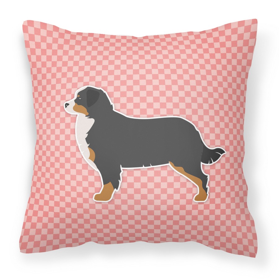 Bernese Mountain Dog Checkerboard Pink Fabric Decorative Pillow