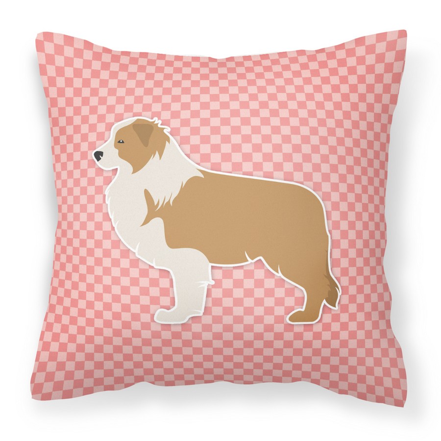 Red Border Collie Checkerboard Pink Fabric Decorative Pillow