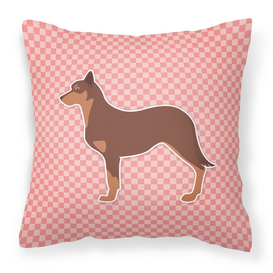 Australian Kelpie Dog Checkerboard Pink Fabric Decorative Pillow