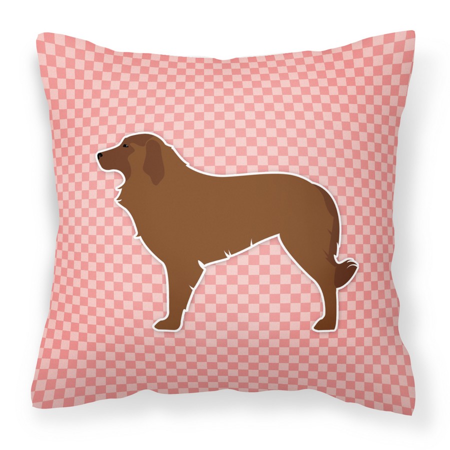 Portuguese Sheepdog Dog Checkerboard Pink Fabric Decorative Pillow