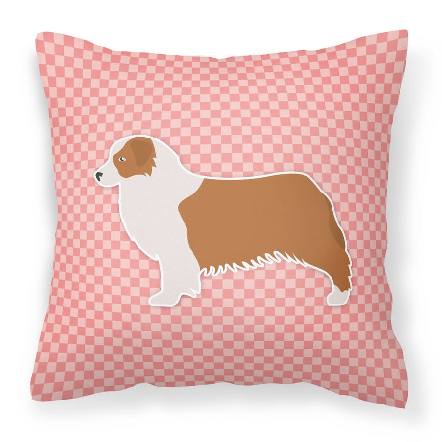 Australian Shepherd Dog Checkerboard Pink Fabric Decorative Pillow