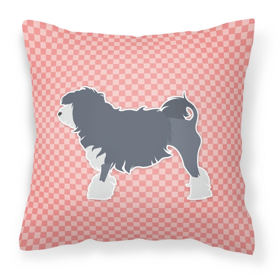 BB3635PW1414 Lowchen Checkerboard Pink Fabric Decorative Pillow