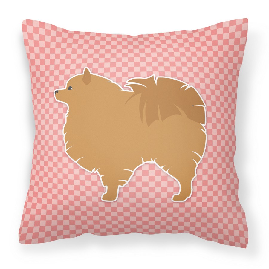 Pomeranian Checkerboard Pink Fabric Decorative Pillow