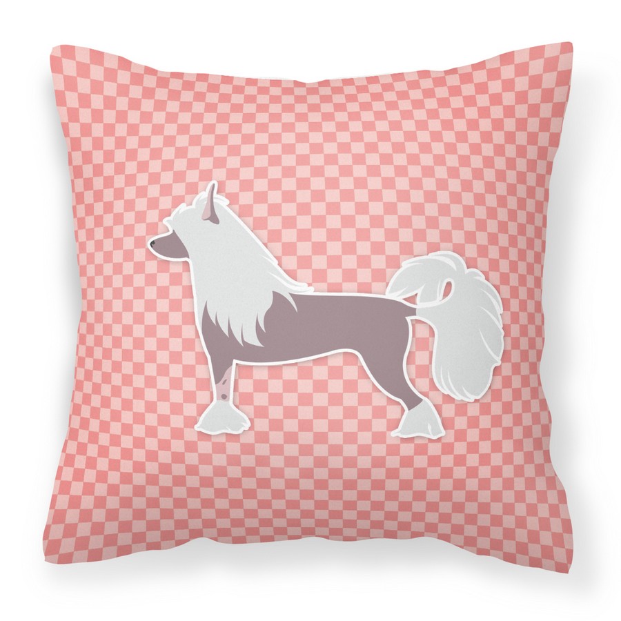 Chinese Crested Checkerboard Pink Fabric Decorative Pillow