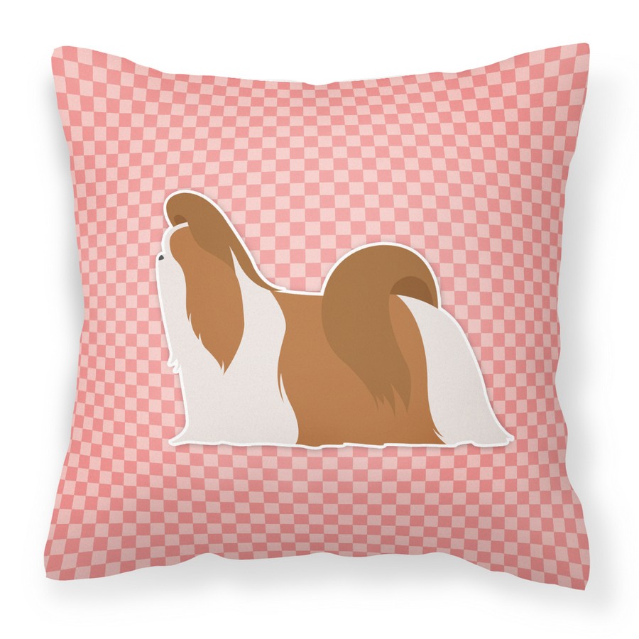 Picture of Carolines Treasures BB3646PW1414 Shih Tzu Checkerboard Pink Fabric Decorative Pillow