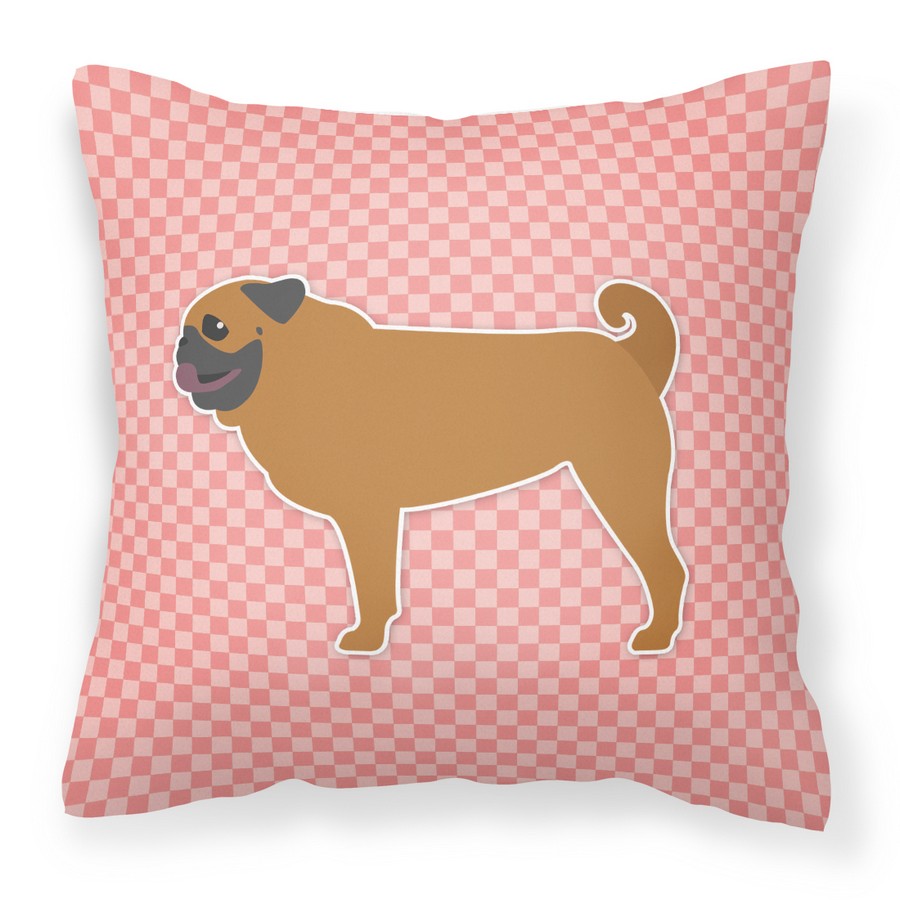 Pug Checkerboard Pink Fabric Decorative Pillow