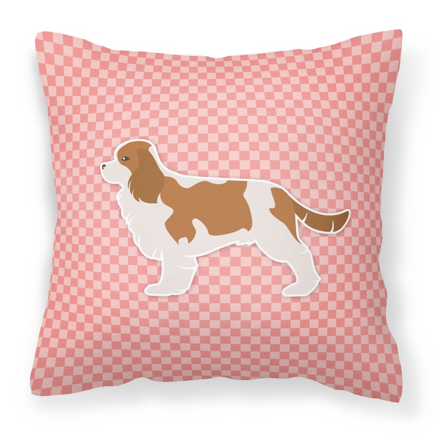 Cavalier King Charles Spaniel Checkerboard Pink Fabric Decorative Pillow