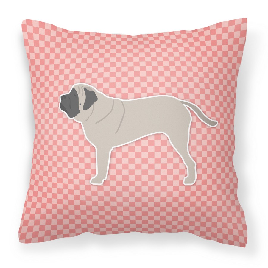 English Mastiff Checkerboard Pink Fabric Decorative Pillow