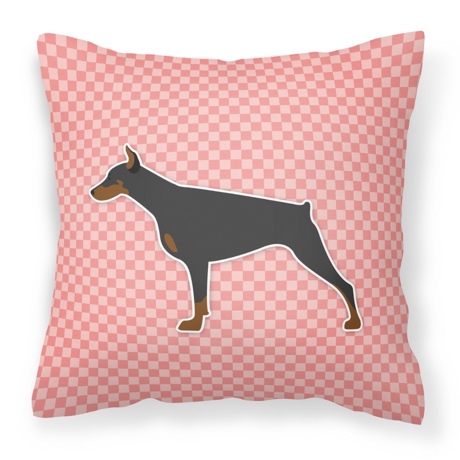 Doberman Pinscher Checkerboard Pink Fabric Decorative Pillow