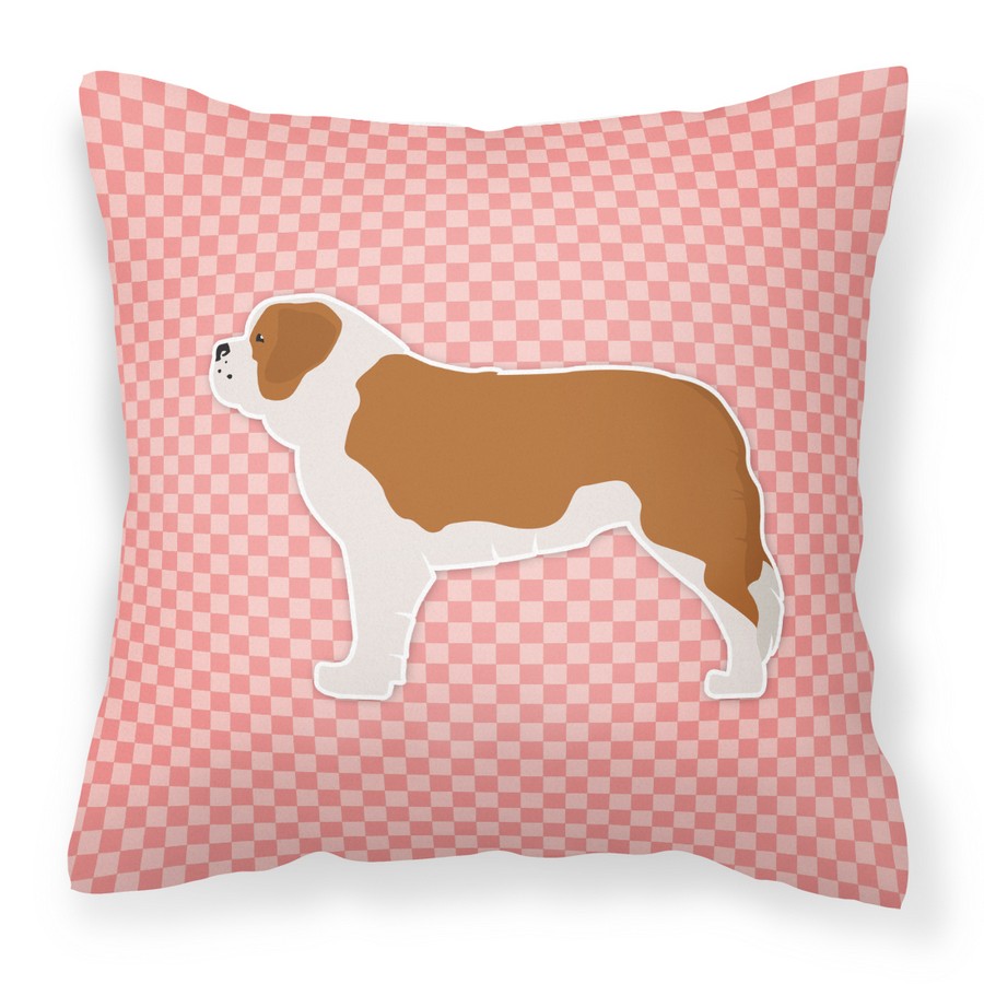Saint Bernard Checkerboard Pink Fabric Decorative Pillow