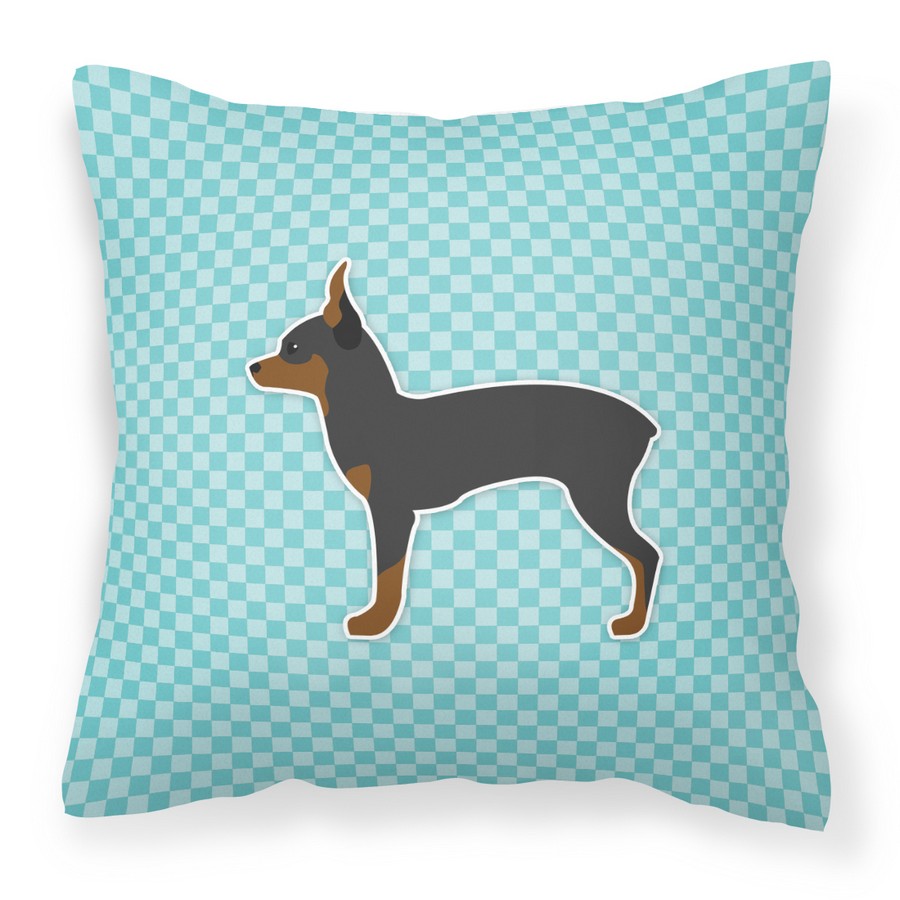 Toy Fox Terrier Checkerboard Blue Fabric Decorative Pillow