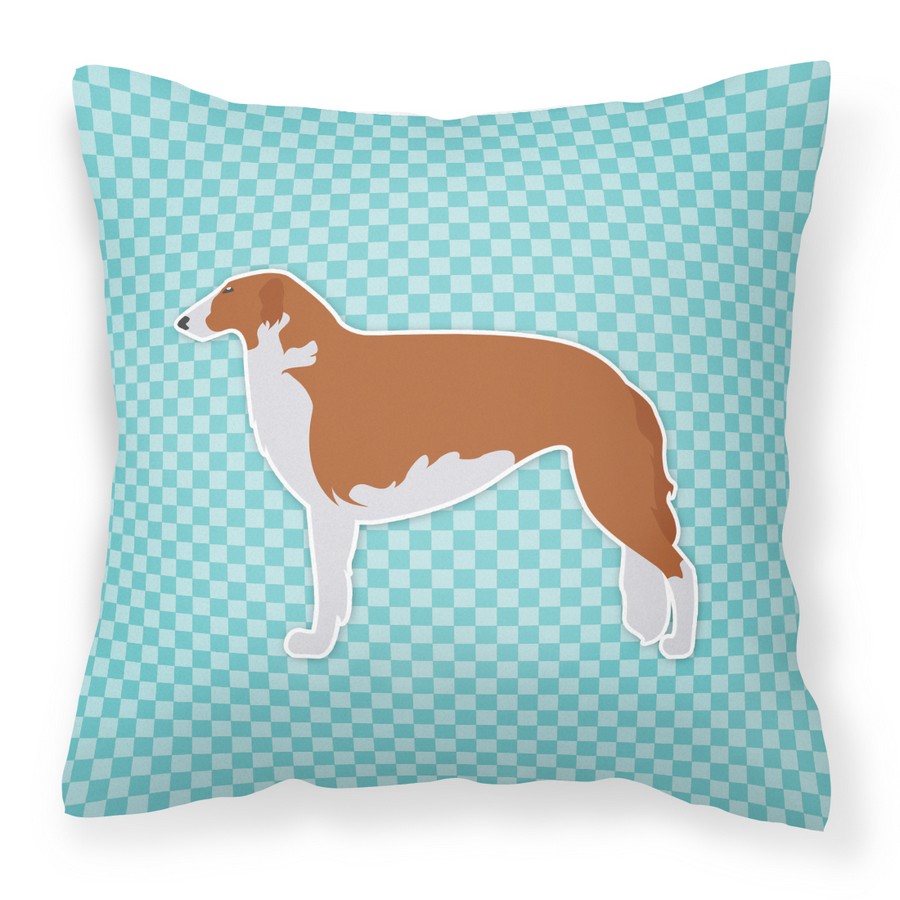 Borzoi Russian Greyhound Checkerboard Blue Fabric Decorative Pillow
