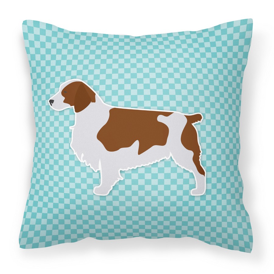 Welsh Springer Spaniel Checkerboard Blue Fabric Decorative Pillow