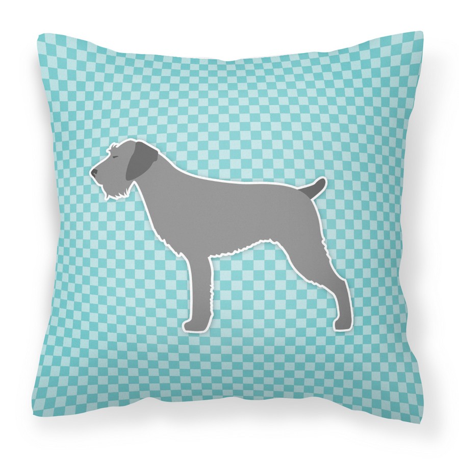 German Wirehaired Pointer Checkerboard Blue Fabric Decorative Pillow
