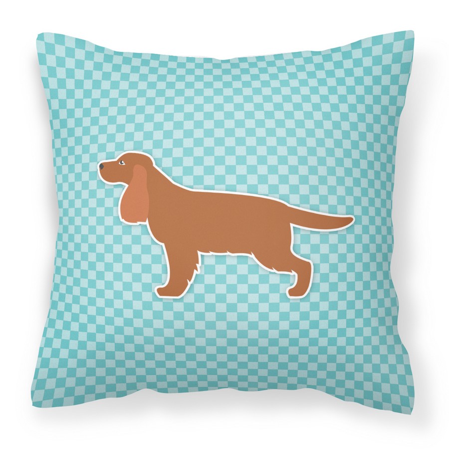 English Cocker Spaniel Checkerboard Blue Fabric Decorative Pillow