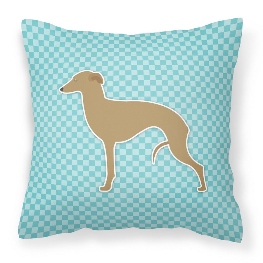 Italian Greyhound Checkerboard Blue Fabric Decorative Pillow
