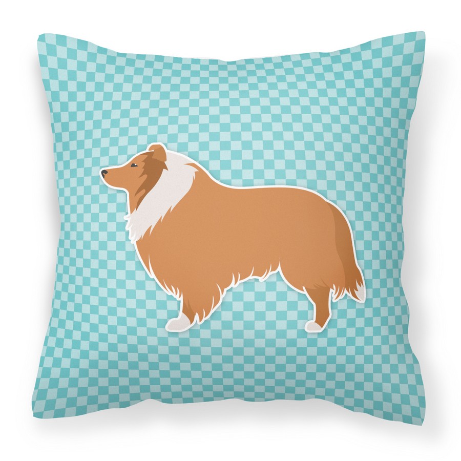 Collie Checkerboard Blue Fabric Decorative Pillow