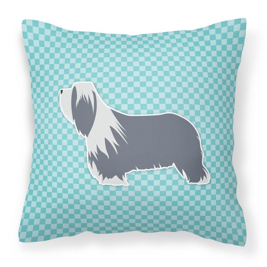 Bearded Collie Checkerboard Blue Fabric Decorative Pillow