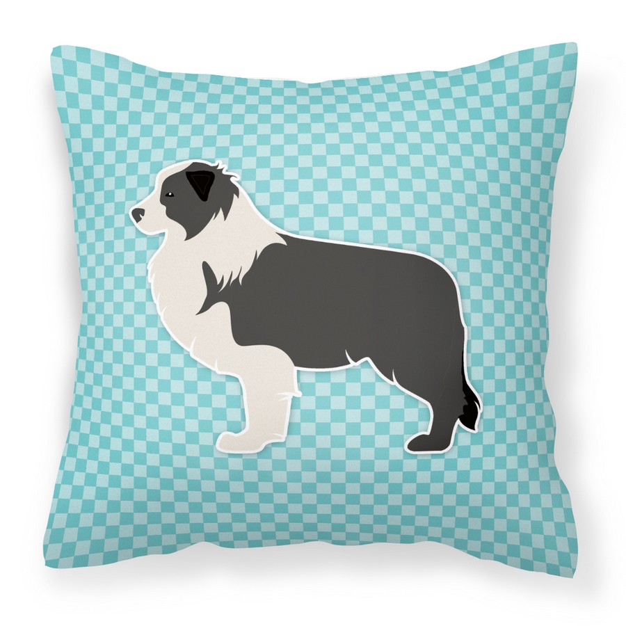 Black Border Collie Checkerboard Blue Fabric Decorative Pillow