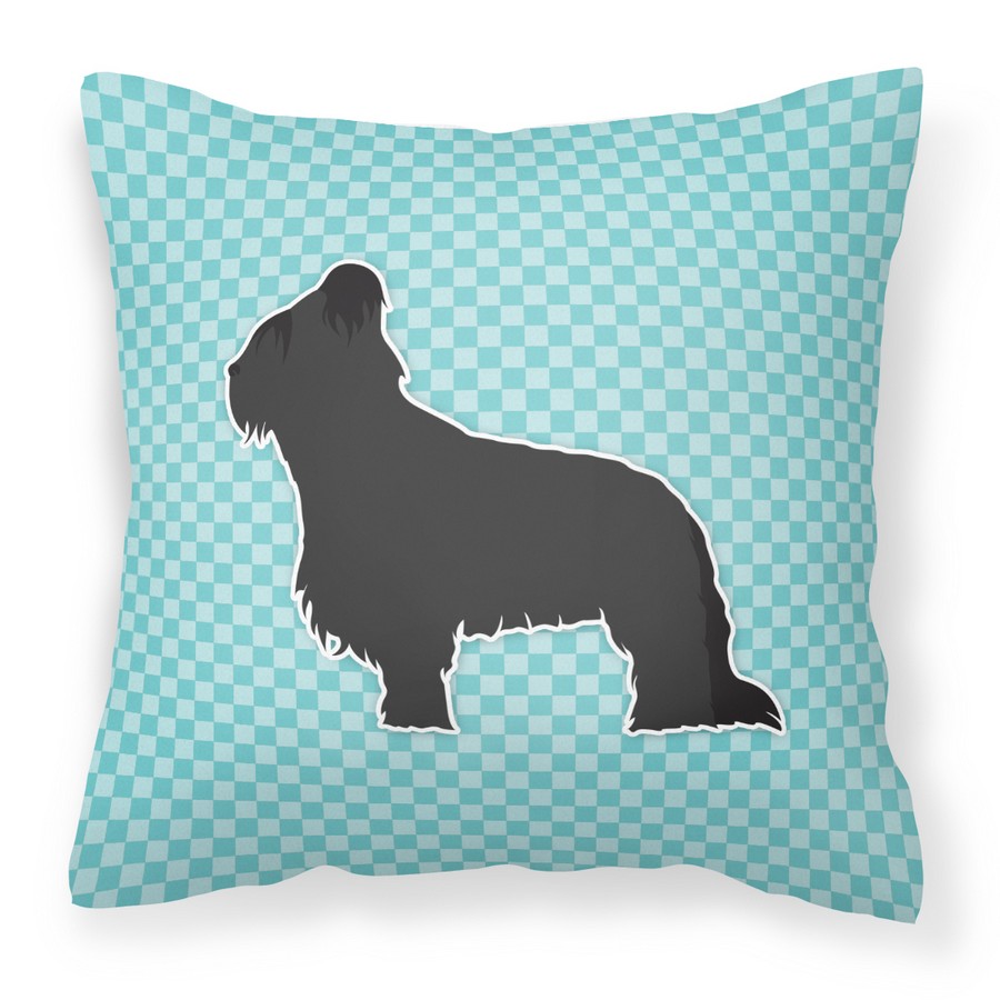 Briard Checkerboard Blue Fabric Decorative Pillow