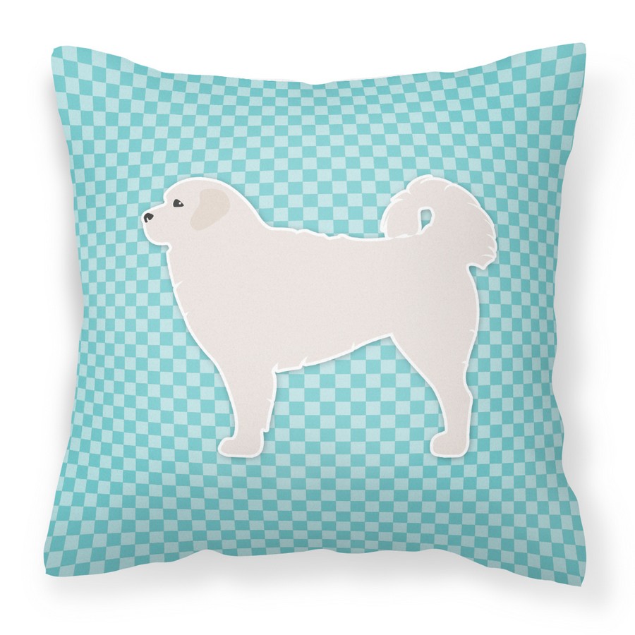 Polish Tatra Sheepdog Checkerboard Blue Fabric Decorative Pillow