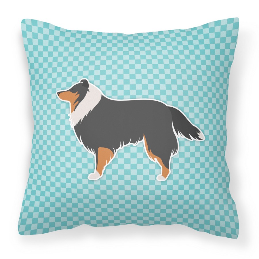 Sheltie & Shetland Sheepdog Checkerboard Blue Fabric Decorative Pillow