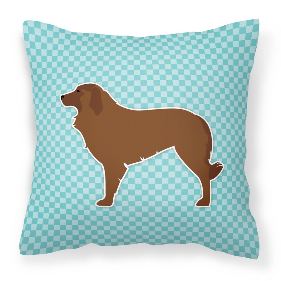Portuguese Sheepdog Dog Checkerboard Blue Fabric Decorative Pillow