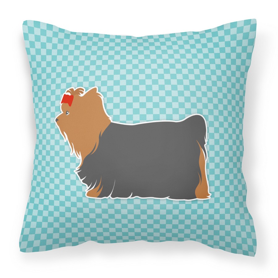 Yorkshire Terrier Yorkie Checkerboard Blue Fabric Decorative Pillow