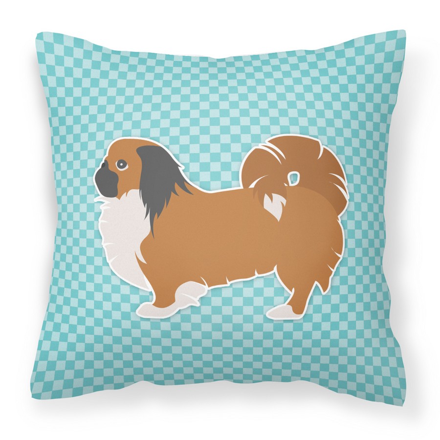 Pekingese Checkerboard Blue Fabric Decorative Pillow