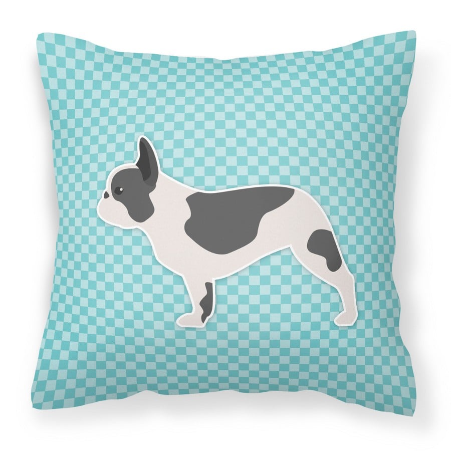 French Bulldog Checkerboard Blue Fabric Decorative Pillow